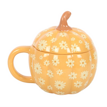 Load image into Gallery viewer, Groovy Floral Pumpkin Lidded Mug