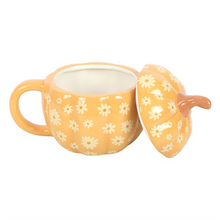 Load image into Gallery viewer, Groovy Floral Pumpkin Lidded Mug