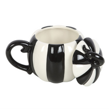 Load image into Gallery viewer, Black and White Striped Pumpkin Lidded Mug