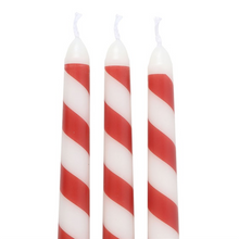 Load image into Gallery viewer, Set of 3 Candy Cane Stripe Taper Candles