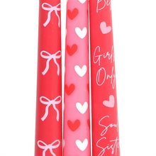 Load image into Gallery viewer, Set of 3 Girl Gang Bow and Heart Taper Candles