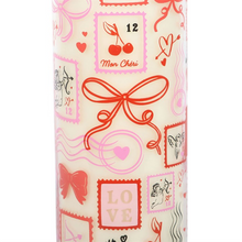 Load image into Gallery viewer, Valentine Postage Stamp Print Sparkling Rose Tube Candle