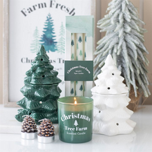 Load image into Gallery viewer, Set of 3 White Fir Tree Taper Candles