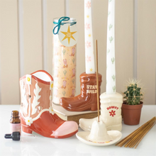 Load image into Gallery viewer, White Cowboy Boot Candle Holder with Taper Candle