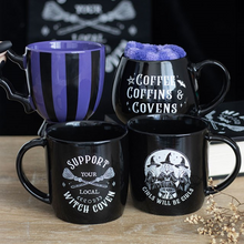 Load image into Gallery viewer, Coffee, Coffins & Covens Mug and Socks Set