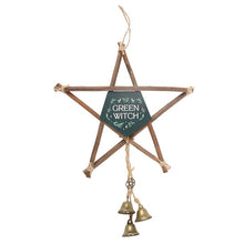 Load image into Gallery viewer, Green Witch Hanging Willow Pentagram with Bells