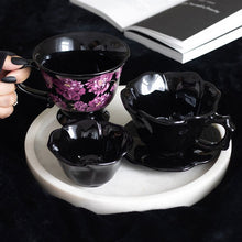 Load image into Gallery viewer, Black Rose Teacup and Saucer