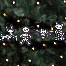 Load image into Gallery viewer, Set of 4 Black Creepy Skeleton Cookie Ornaments
