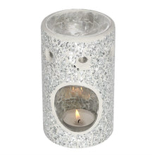 Load image into Gallery viewer, Silver Pillar Crackle Glass Oil Burner and Wax Warmer