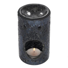 Load image into Gallery viewer, Black Crackle Glass Pillar Oil Burner and Wax Warmer