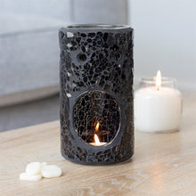Load image into Gallery viewer, Black Crackle Glass Pillar Oil Burner and Wax Warmer