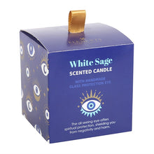 Load image into Gallery viewer, All Seeing Eye White Sage Protection Charm Candle in Glass Pot (4/20)