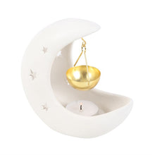 Load image into Gallery viewer, White Crescent Moon Oil Burner with Gold Dish