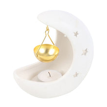 Load image into Gallery viewer, White Crescent Moon Oil Burner with Gold Dish
