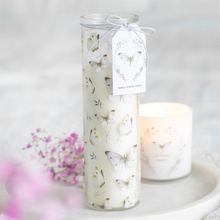 Load image into Gallery viewer, White Butterfly Print Vanilla Tube Candle