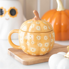Load image into Gallery viewer, Groovy Floral Pumpkin Lidded Mug