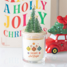 Load image into Gallery viewer, Merry and Bright Bauble Cinnamon & Spice Glass Candle with Tree