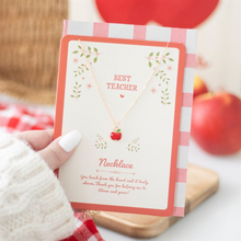 Load image into Gallery viewer, Best Teacher Apple Necklace on Greeting Card