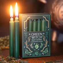Load image into Gallery viewer, Pack of 12 Green Witch Spell Candles