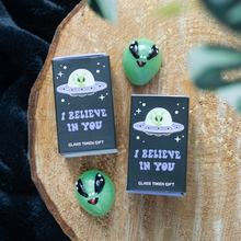 Load image into Gallery viewer, Set of 24 Glass Alien Token Gifts in Display