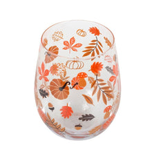 Load image into Gallery viewer, Autumn Leaves and Pumpkins Stemless Glass