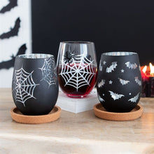 Load image into Gallery viewer, Set of 2 Spider and Web Stemless Wine Glasses