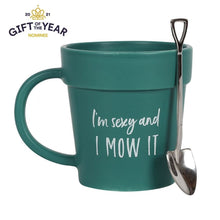 Load image into Gallery viewer, Sexy and I Mow It Pot Mug and Shovel Spoon
