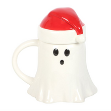 Load image into Gallery viewer, Ghost Shaped Mug with Santa Hat Lid
