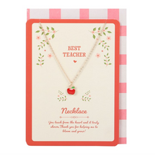 Load image into Gallery viewer, Best Teacher Apple Necklace on Greeting Card
