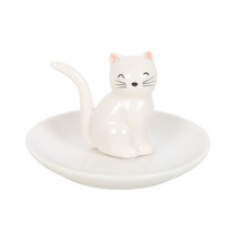 Load image into Gallery viewer, Sitting White Cat Face Trinket Dish
