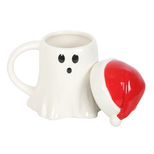 Load image into Gallery viewer, Ghost Shaped Mug with Santa Hat Lid
