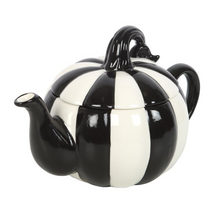 Load image into Gallery viewer, Black and White Striped Pumpkin Teapot
