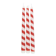 Load image into Gallery viewer, Set of 3 Candy Cane Stripe Taper Candles
