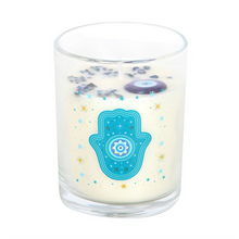Load image into Gallery viewer, Hand of Hamsa White Rose Candle with Crystals
