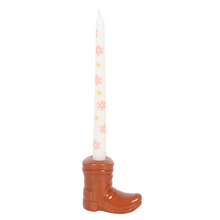 Load image into Gallery viewer, Brown Cowboy Boot Candle Holder with Taper Candle
