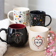 Load image into Gallery viewer, Love Lives Here Folk Heart Rounded Mug
