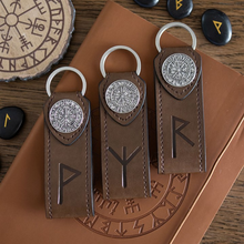 Load image into Gallery viewer, Joy Viking Rune Faux Leather Keyring
