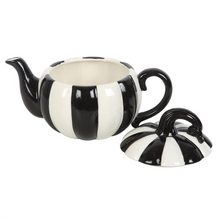 Load image into Gallery viewer, Black and White Striped Pumpkin Teapot
