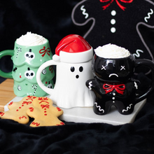 Load image into Gallery viewer, Ghost Shaped Mug with Santa Hat Lid
