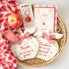 Load image into Gallery viewer, Best Teacher Apple Necklace on Greeting Card
