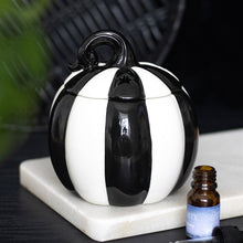 Load image into Gallery viewer, Black and White Striped Pumpkin Oil Burner Wax Warmer

