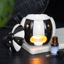 Load image into Gallery viewer, Black and White Striped Pumpkin Oil Burner Wax Warmer
