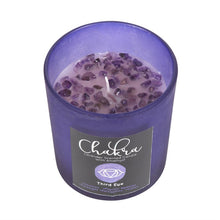 Load image into Gallery viewer, Third Eye Chakra Lavender Crystal Chip Candle
