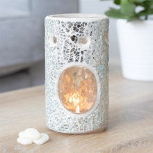 Load image into Gallery viewer, Silver Pillar Crackle Glass Oil Burner and Wax Warmer
