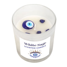 Load image into Gallery viewer, All Seeing Eye White Sage Protection Charm Candle in Glass Pot (4/20)
