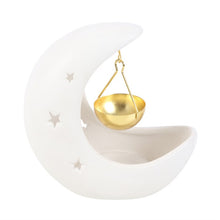 Load image into Gallery viewer, White Crescent Moon Oil Burner with Gold Dish
