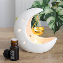 Load image into Gallery viewer, White Crescent Moon Oil Burner with Gold Dish
