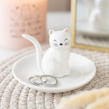 Load image into Gallery viewer, Sitting White Cat Face Trinket Dish
