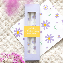 Load image into Gallery viewer, Set of 3 Purple Daisy Taper Candles
