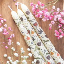 Load image into Gallery viewer, Set of 3 Cream Midnight Bloom Print Taper Candles
